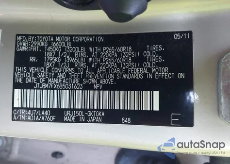 2011 Lexus Gx 460 z USA, uszkodzony, nr VIN JTJBM7FX6B5031623